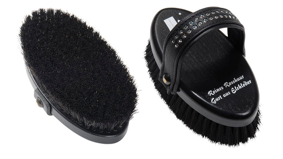 Leistner Pferdekopfkardätsche m. Swarowski-Gurt und Rosshaar