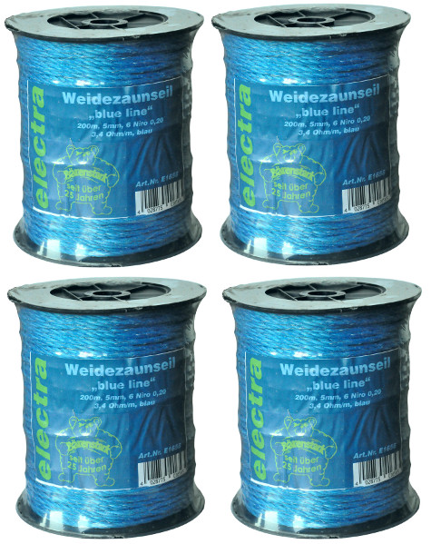 4x electra Weidezaunseil Blue Line, 5 mm, 200m, 6 Niro, 0,2