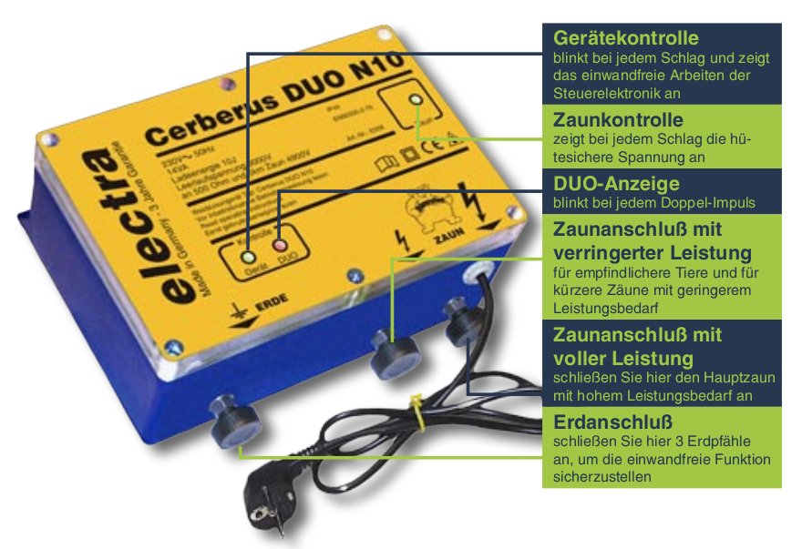 ELECTRA Weidezaungerät Doppelimpuls Cerberus DUO N10 Netzgerät